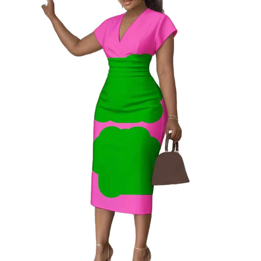 New Floral V-Neck Sheath Short-Sleeve Dress For Women