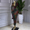 Printed V-neck Long-sleeve High-waist Figure-flattering Sheath Dress