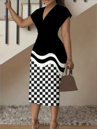 New Floral V-Neck Sheath Short-Sleeve Dress For Women