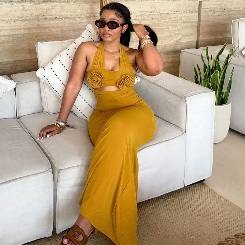 Neck-hanging 3D Flower Dress For Women