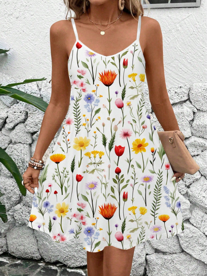 Casual Elegant Resort Date V-Neck Printed Mini Dress
