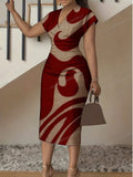 New Floral V-Neck Sheath Short-Sleeve Dress For Women